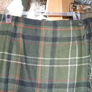 Worthington long wool blend plaid skirt 12T olive